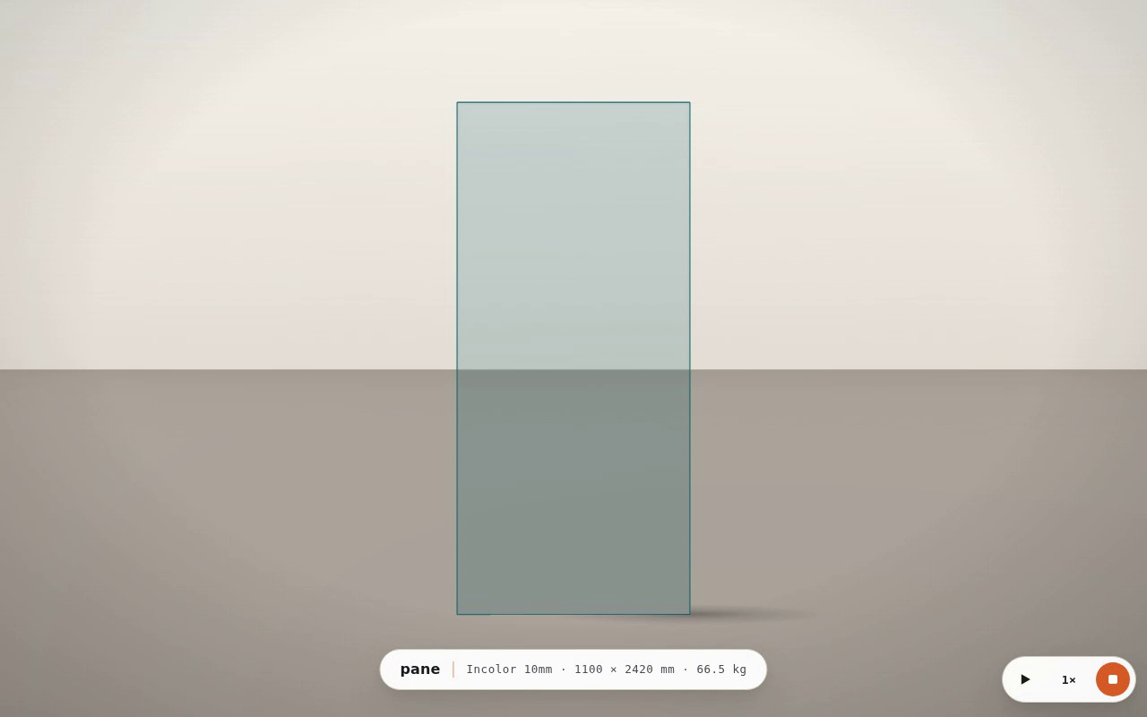 O Editor de Projetos da Pane mostrando uma porta de vidro no showroom 3D